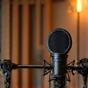 Gravação de podcast em estúdio com microfones profissionais